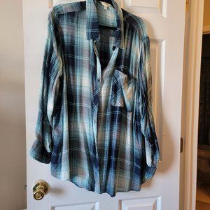 terra and sky Long sleeve button up, plus 3x teal